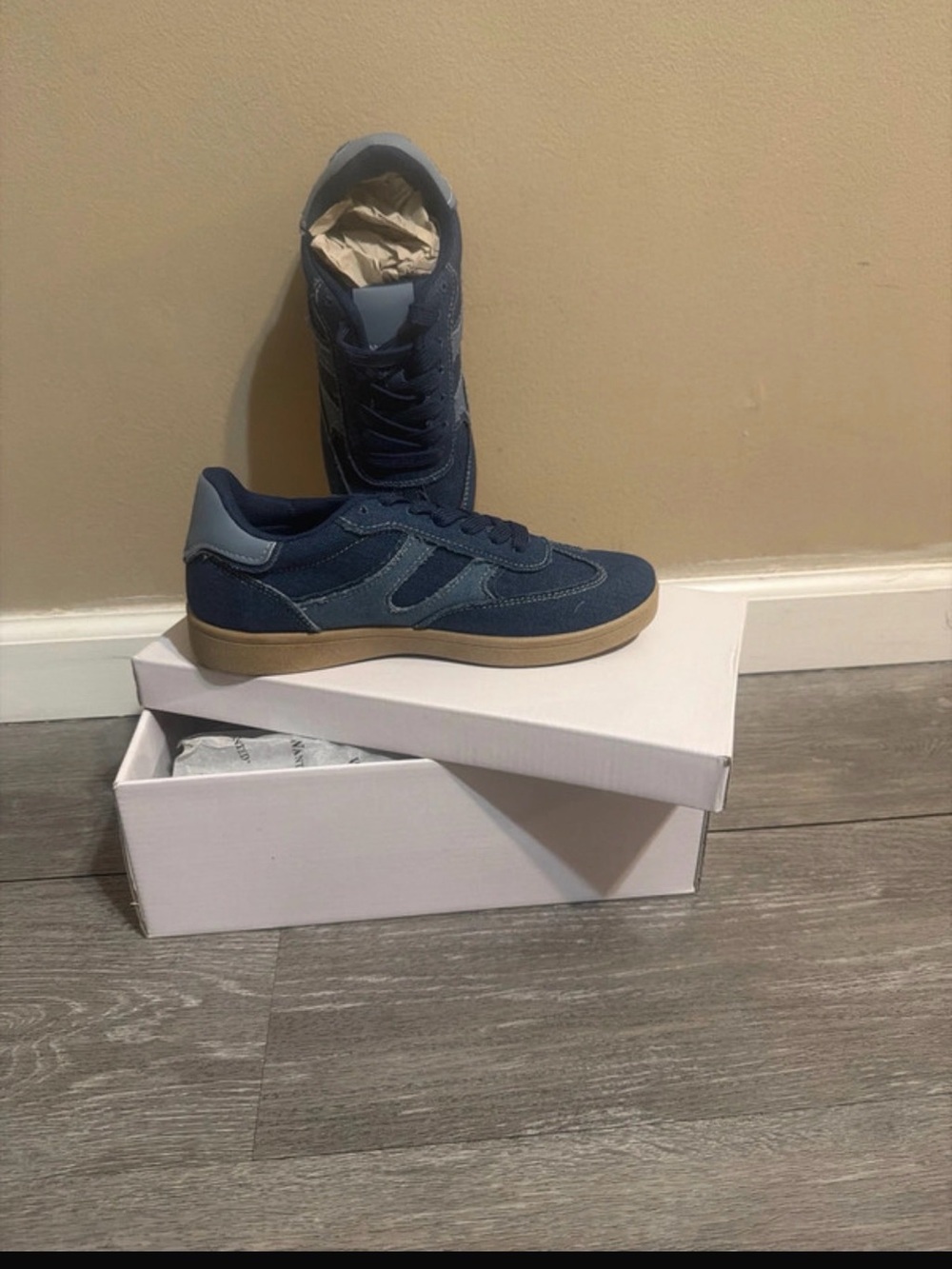 Wanted Men's Blue Suede Low-Top Sneakers with Gum Sole